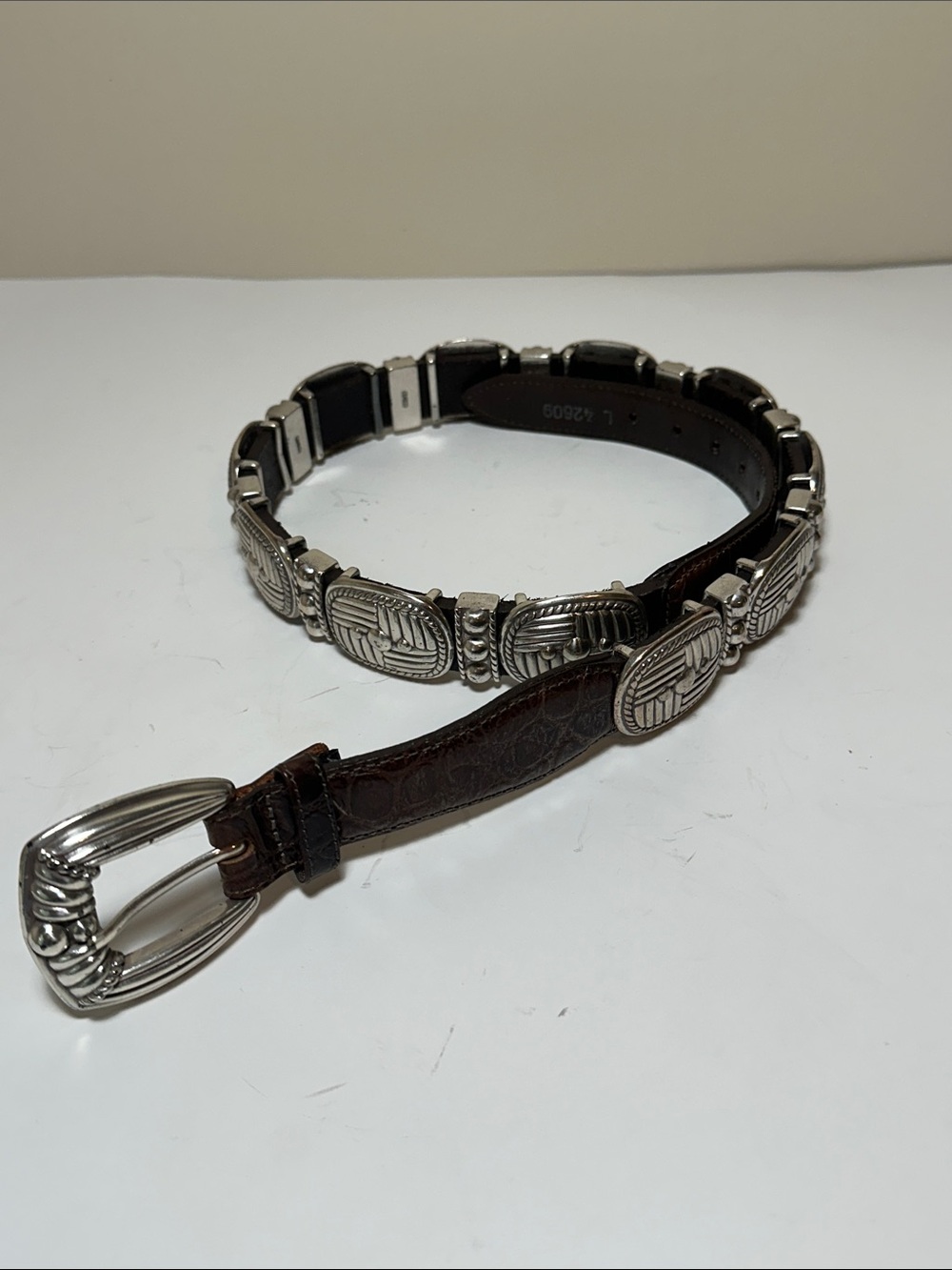 Brighton Brown Leather Belt with Decorative Silver Plates